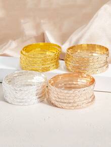 6pcs Luxury Palace Style Metal Geometric Diamond Layered Bangle Bracelets - Multicolor - View 4