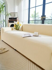 1pc All-Season Sofa Cover, 3D Textured & Full Protection Elastic Slipcover, Modern Minimalist For Living Room And Bedroom - Beige - View 11