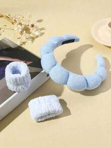 3pcs Solid Bath Headband & Bath Wrist Band Set Sponge Headband Wrist Band Yoga Running Skin Care Moisture Wicking Hair Band Facial Mask Cleaning And Exercise Neutral Fitness And Beauty Accessories Fashion Gym Self Care Bathroom Necessities Hair Accessories - Multicolor - View 8