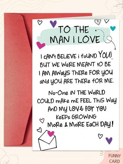 1 PIEZA Tarjeta romántica del Día de San Valentín para él (con sobre) - "Al hombre que amo profundamente" Mensaje sincero y dulce poema de amor, regalo conmemorativo perfecto para novio/esposo/pareja, Día de San Valentín/Aniversario, sobre incluido para envío fácil