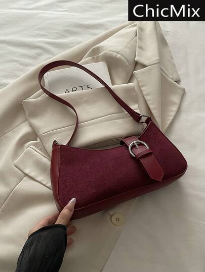 Elegant Solid Color Asymmetric Personalized Suede Handbag, Classic Versatile Metal Buckle, Modern Style Women's Underarm Bag, Suitable For Shopping, Wallet Storage, Young Women, College Students, Career Starters And White-Collar Workers. Also Suitable For Office, University, Work, Business, Commuting, Outdoor Activities, Travel And Outings.