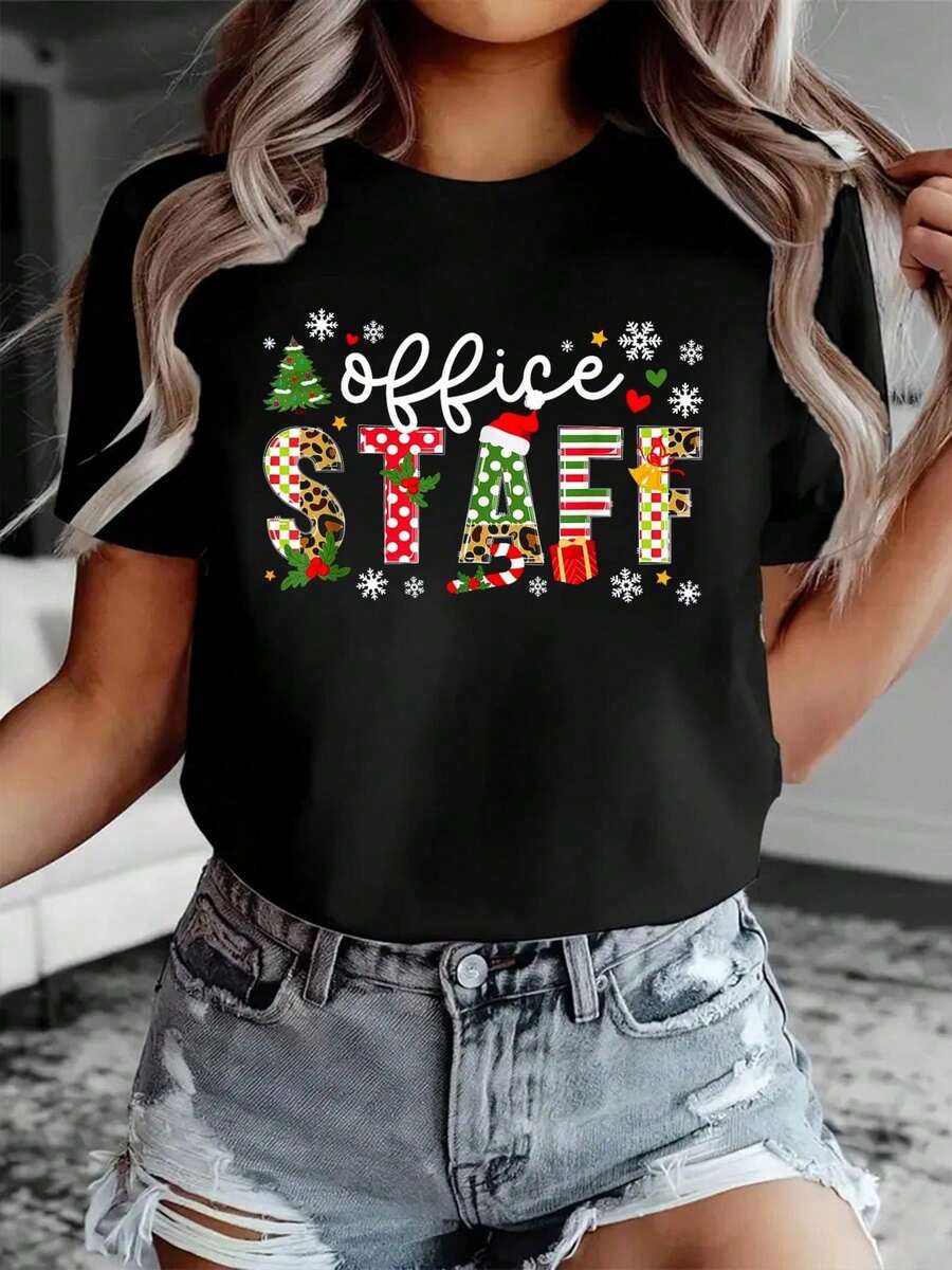 100 Cotton Women Christmas T-Shirt Office Staff Christmas Front Office Staff Xmas Party T-Shirt - màu đen - Xem 1