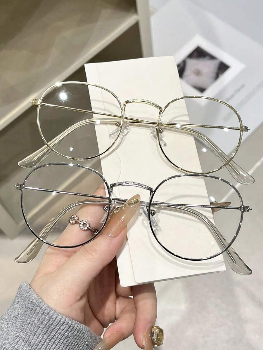 2pcs Men Clear Glasses For Reading Eye Protection Daily School Life Clohing Accessories - 2pcs Gold, Silver and White Flat Set - View 1