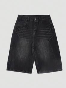 小码 Y2K 街头风复古七分牛仔裤，水洗猫须斜插口袋阔腿百慕大牛仔短裤，休闲舒适高品质七分裤，牛仔风秋季服装，万圣节女装