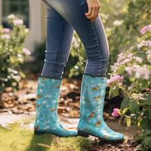 HISEA Women's Rain Boots Slim Calf Fashion Waterproof Garden Shoes Colorful Printed Rubber Boots Anti-Slipping Rainboots For Ladies Tall Knee High Outdoor Rain Shoes - Ong xanh - Xem 4
