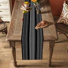 1pc Bohemian Style Black & White Geometric Pattern Table Runner - Polyester Material, Square Woven, Suitable For Kitchen And Dining Room Decor, Matches Coffee Tables, Wedding Parties, Available In Multiple Sizes: 13x35/13x47/13x72/13x90/13x108 Inches