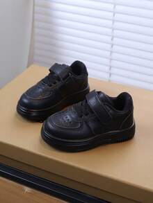 1双儿童休闲运动鞋，秋季新款女童软底白色鞋，幼儿时尚防滑魔术贴平底鞋，女童日常户外运动鞋 - 黑色 - 查看 2