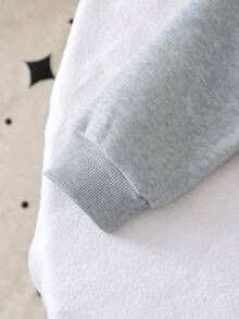 少女休闲日常通勤时尚街头韩流卡通人物字母印花插肩袖圆领卫衣和前开衩阔腿运动裤套装，春秋季 - 灰色 - 查看 3