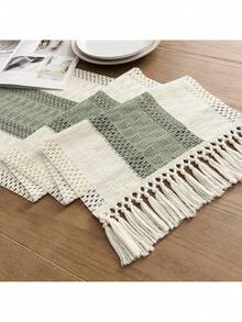 Boho Style Table Runner, Home Decor, Farmhouse Rustic Table Runner, Cream And Brown Tassel Woven Table Runner, Suitable For Boho Restaurant, Bedroom Decor, Rustic Bridal Shower