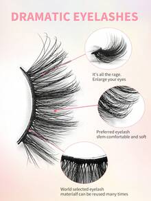 16 Pairs Natural Looking Fluffy & Lengthening Cat Eye Curled False Eyelashes - Black - View 3