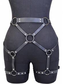 1 Stück einstellbarer schwarzer Leder Mehrschicht Strumpfhalter, modisches Körper Unterwäsche Geschirr Accessoire, für täglichen Gebrauch, Partys, Valentinstag - Schwarz - Übersicht 5