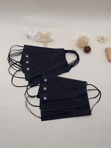 10pcs Adult Unisex Fashionable Cute Butterfly, Camellia, Heart Logo Printed Disposable Non-Medical Face Masks - Black - View 8