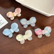 High-End Acetate Small Side Clip Butterfly Inlaid Diamond Hair Clip Duckbill Clip Sweet Side Clip Versatile Hair Clip Hair Accessory - Sọc xanh và hồng - 4,5cm - Xem 4