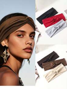 4 peças/Conjunto Faixa Elástica Larga de Moda para Ioga, Faixas de Cabeça Absorventes de Suor Elásticas para Fitness, Faixas de Cabeça Largas Elásticas e Absorventes de Suor para Ioga, Fitness, Corrida, Esportes ao Ar Livre - Multicolorido 4 - Visão 15