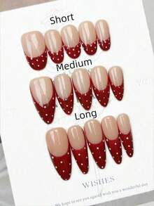 10pcs Handmade Nails Oval Almond Stiletto Nails Press On Nails Medium Short Long, Gentle Red Nails, Red French Tip Nails, White Polka, Simple Elegant Handcrafted Autumn Nails, Fall Press On Nails, Nails, Y2K Style Festival Nail Party Daily & Dating Use Beach Tropical Getaway Suitable,False Nail Art Suitable Women & Girls As Nail Supplies - 紅色 - 查看 5