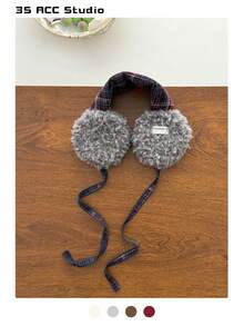 Retro Plaid Sherpa Ear Muffs - Women's Winter Ear Warmers, Thick Warm Ear Covers With Ties, Suitable For Outdoor, Cycling, Vintage Checkered Fleece Earmuffs