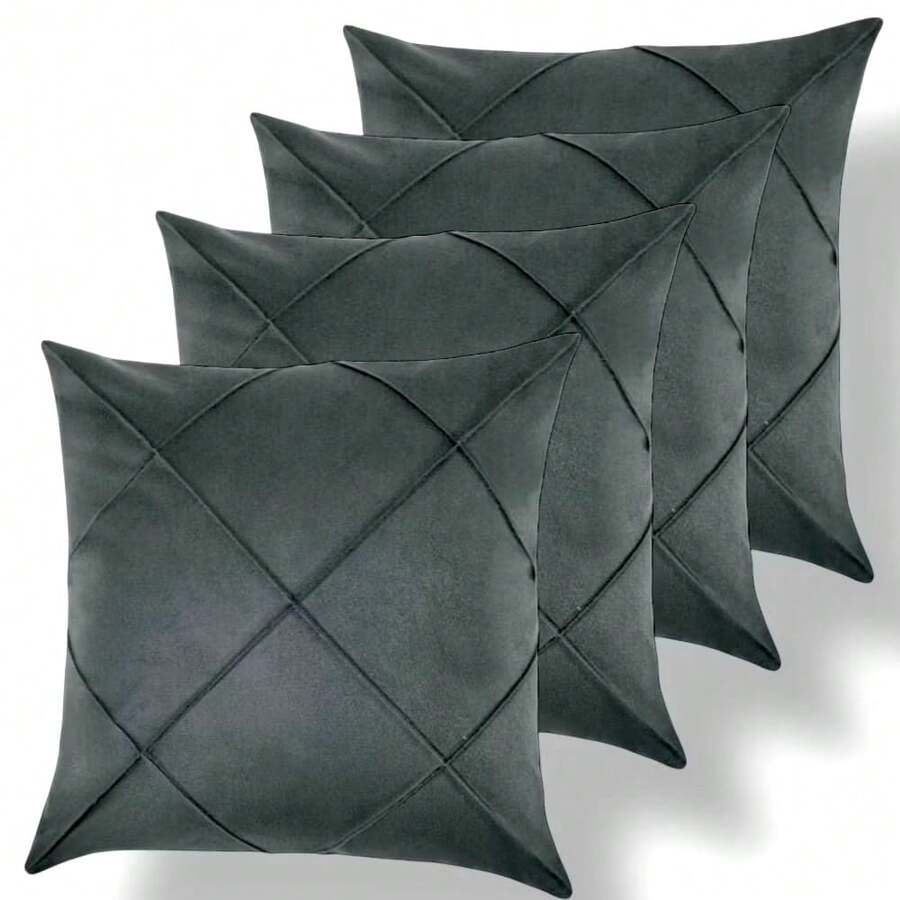 Set Of 4 And 2 Draped Suede Cushion Covers 44x44cm Decoration - Grey - View 1