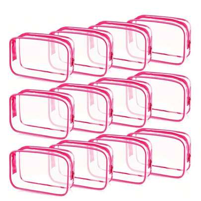 12 piezas Bolsas de maquillaje de PVC transparente - Bolsas de almacenamiento de cosméticos y artículos de tocador de alta calidad, ideales para viajes, baño y artículos esenciales para vacaciones (tamaño mediano, transparente), accesorios de baño