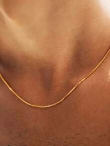 1 pièce Collier simple en acier inoxydable à maille plate, couleur or, collier en acier au titane pour hommes, accessoire de mode pour femmes - Chaîne à boîte - Voir 8