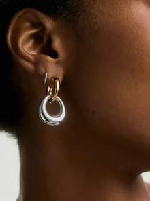 2pcs/Set Fashionable Minimalist Double Circle Earrings, Detachable Design, Exquisite And Elegant, Showcasing Feminine Charm, Available In Multiple Colors, Suitable For Daily Wear, Festivals, Parties, And Can Also Be Given As Gifts To Friends - U-shaped Earrings - View 2