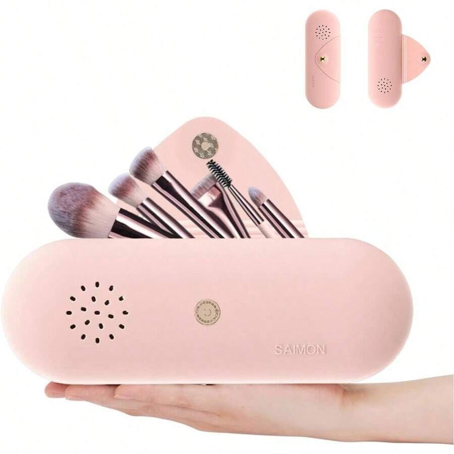 Funda para Brochas de Maquillaje, Bolsa de Maquillaje de Silicona, Soporte para Brochas de Maquillaje de Viaje, a Prueba de Polvo y Transpirable, para Viajes y Uso Domstico Rosa - Rosa - Ver 1