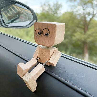 Shaking Man Wood Figurine - Cute Doll With Funny DIY Face Expressions Desk Buddy, Fun Decorative Gift