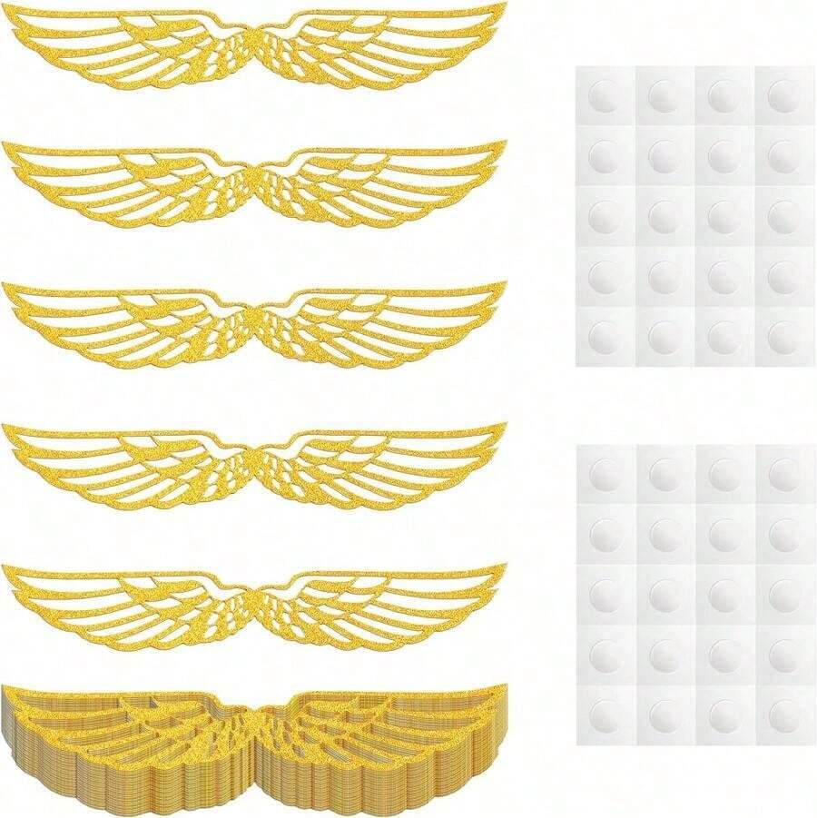 SAVITA 50pcs 4.72 Inch Snitch Wings With 50pcs Glue Circles, Glitter Wizard Party Chocolate Decoration Hollowed Wings Party Supplies Birthday Wedding Celebration Prom (Golden) - 1 - View 1