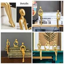 Gold Home Decor Thinker Statue Accents, Set Of 3 Thinker Sculptures Office Decor Modern Abstract Resin Decoration On Shelf Table Desk Living Room Office Bedroom Small Gold - 小金 - 查看 1