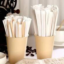 50支一次性竹制咖啡搅拌棒，独立包装，清洁卫生，厨房用具，厨房用品 - 彩色 - 查看 2
