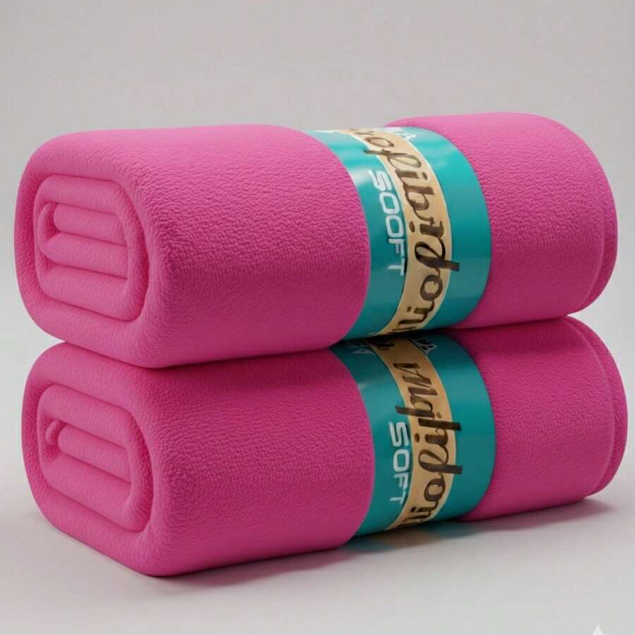 Microfiber Blanket, Double Size, Hypoallergenic, Printed And Plain, Warm - Hot Pink - View 1