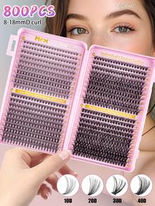 800/240pcs Cluster False Eyelashes Set, 10D/20D/30D/40D Mixed Synthetic Mink Lashes, 0.07mm Curl, 8-18mm Length, Includes Natural Look Lashes, 3D Russian Volume, Suitable For Beginners, Reusable, Ideal For Home Wear, Individual Lashes, Suitable For Travel, Daily Wear (Suitable For Beginners), Weddings, Dates, Parties, Holidays, Excellent As Christmas/Halloween/Gift Eyelash Set. - D - 查看 2