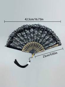 1pc Gothic Lace Umbrella, Romantic Princess Umbrella For Bride, Suitable For Wedding, Holiday Party, Dance Props - Elegant Black Wedding & Halloween Costume Accessory With Intricate Floral Pattern, Photo Shoot, Wedding Accessory - Black - View 8