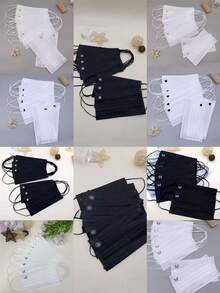 10pcs Adult Unisex Fashionable Cute Butterfly, Camellia, Heart Logo Printed Disposable Non-Medical Face Masks - Black - View 1