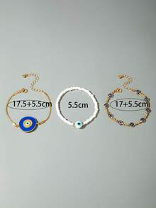 3pcs Set Minimalist Beaded Eye Of The Devil Bracelet Chain Jewelry Set, Suitable For Daily Wear, Parties, Gifts (Handmade Chain Customized Length, Varying Eye Bead Quantity And Oil Drip Color) - 31108-bra-g-eP - View 4