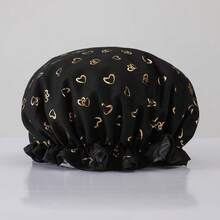 1pc Double-Layer Waterproof Shower Cap, Gold Foil Printed Cotton-PEVA Bathing Cap For Women