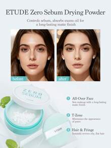 Etude House Zero Oil Control Powder | Lightweight Oil Control, Contains 80% Mineral Ingredients | Long-Lasting Makeup Setting Or Foundation, Leaves Skin Smooth And Refined - Zero Sebum Drying Powder 4g - View 2