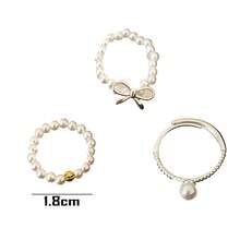 3Pcs Minimalist Bow Pearl Beaded Rings Set, Adjustable Stackable Jewelry – Sophisticated Daily Wear Gift For Christmas, Valentine's & Birthday - trắng - Xem 7