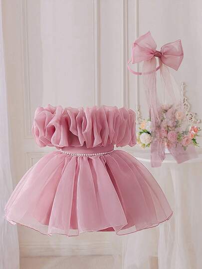 Vestido de fiesta de princesa para niñas bebé sin mangas con encaje de organza y perlas falsas, adecuado para celebraciones de cumpleaños, ocasiones importantes y festivales