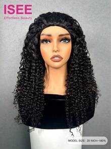 ISEE 卷曲蓬松真人发三合一半假发，无缝翻转式设计，弹性抽绳无缝翻转式隐形绑带假发，无需胶水，无蕾丝，180%密度，14-16英寸波波头，18-28英寸长发，自然黑色，高品质假发，适合日常佩戴，新手友好。 - S1 - 查看 7