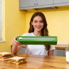 Set de 1 buc. ventuză colorată pentru folie alimentară de bucătărie, include tăietor de folie de aluminiu și folie alimentară, suport pentru tăietor de folie alimentară, saci de gunoi, convenabil pentru utilizare în bucătărie și un suport pentru depozitarea pungilor de plastic - Model cu ventuză 802 - Vizualizare 6