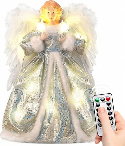 Black Angel Christmas Tree Topper With Lights And Remote Control, 12" Lighted Tree Toppers Christmas Decorations, Elegant And Durable, For Holiday Home Decor And Gifts,