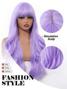 Long Purple Wig With Bangs Wave Curly Wigs For Women 26 Inch Heat Resistant Natural Synthetic Wig For Daily Party Use Holiday Party Everyday Wear,Gifts For Women - Màu tím - Xem 8
