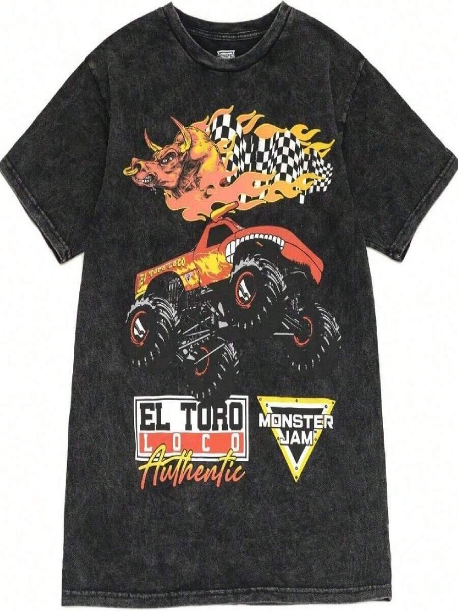 Monster Jam Adult T-Shirt Graves Diggers El Toro Loco Megalodon - Black - View 1