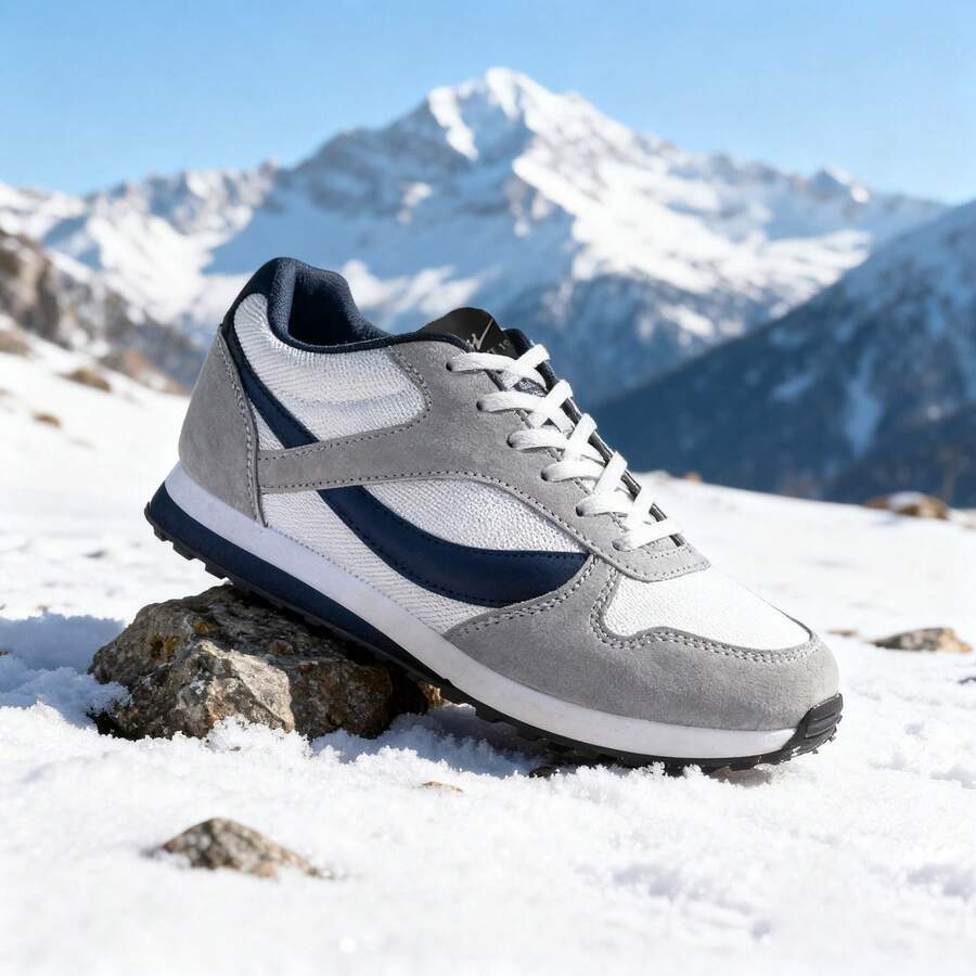 SHUANGXING 男士时尚运动鞋 - 透气织物鞋面，低帮，圆头，轻便耐磨鞋底，系带设计，适合休闲穿着和轻度运动，四季皆宜 - 黑白灰 - 查看 1