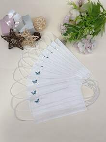 10pcs Adult Unisex Fashionable Cute Butterfly, Camellia, Heart Logo Printed Disposable Non-Medical Face Masks - Black - View 22