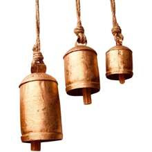 WSXC Rustic Harmony Cow Bells Decorative Set Of 3 Christmas Bell Large Vintage Golden Cow Bell Brass Coated Country Bells Wall Hanging Cowbell Lucky Charm 3"-4"-5" - 345 - View 5
