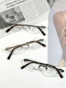 Retro Y2K Frameless Lightweight Non-Prescription Women's Glasses, Luxury Design, Metal Frame, Oval Compact Fashionable Rimless Glasses, Suitable For Daily Wear, Comes With Glasses Case.
