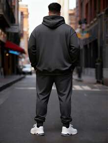 Plus Size Men's Thickened Casual Drawstring Hoodie Sweatsuit - Dark Grey - View 2