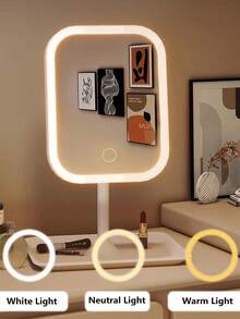 LED化妆镜，3种灯光模式，触控操作，便携式支架，可折叠收纳，旅行化妆镜，可充电便携式LED化妆镜，女士礼物，生日礼物，毕业礼物，家居装饰，返校宿舍装饰，学习用品 - 彩色 - 查看 3