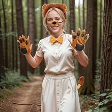 1 Set/4 piezas Disfraz de León - Orejas, Diadema, Cola, Guantes con Patas, Nariz, Corbata de Moño - Accesorios para Fiesta de Halloween, Navidad y Cosplay - Multicolor - Ver 3